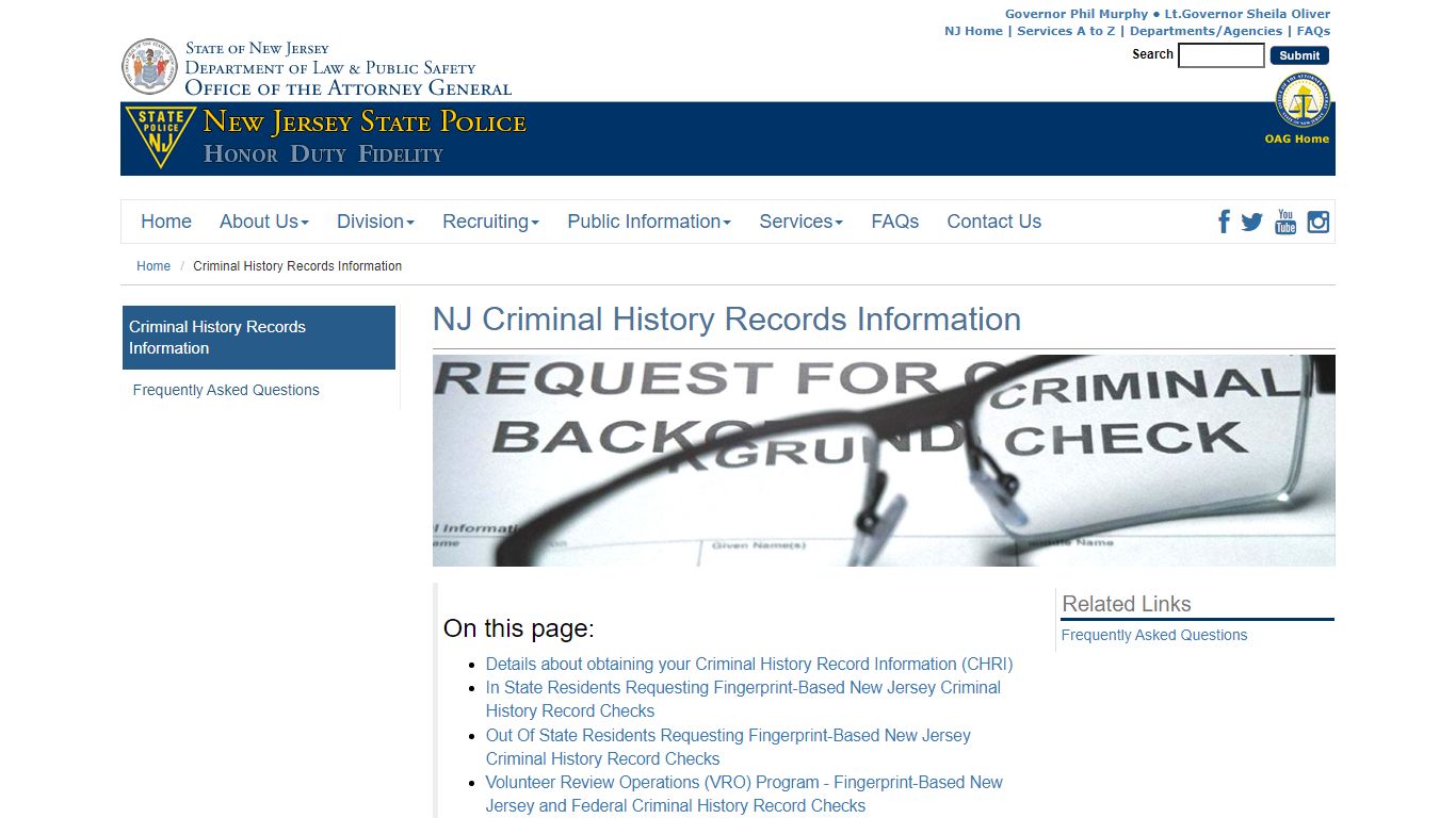 NJ Criminal History Records Information - Government of New Jersey