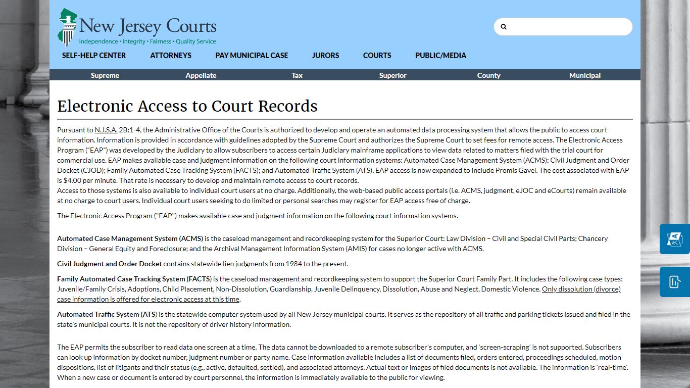 Electronic Access to Court Records - New Jersey Superior Court